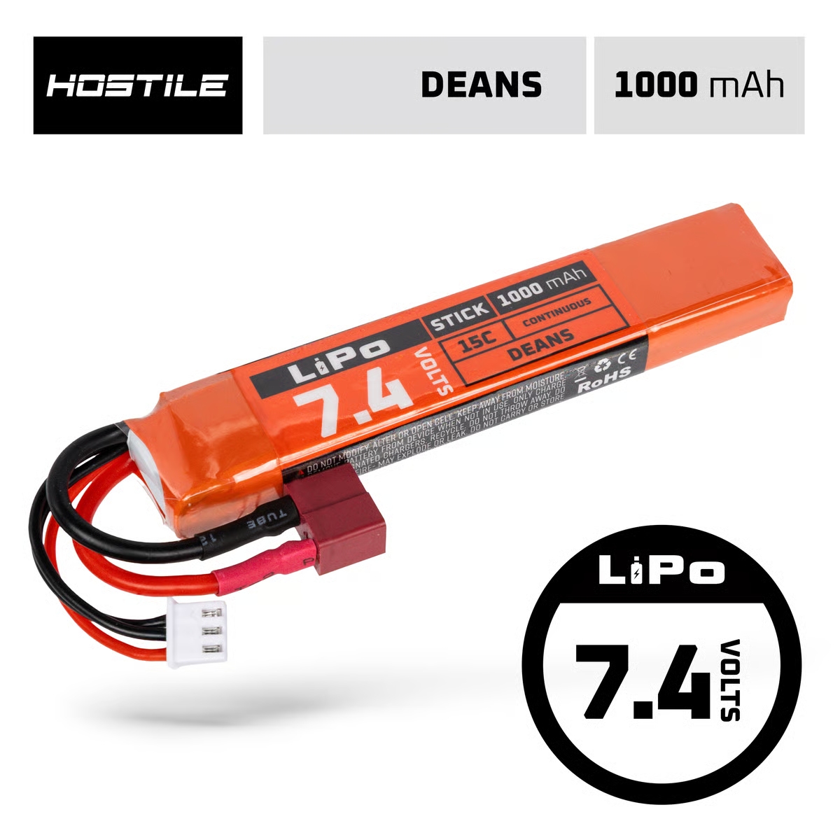 Hostile ENERGY - LiPo Battery 7.4V 1000mAh 15C Stick (Dean)