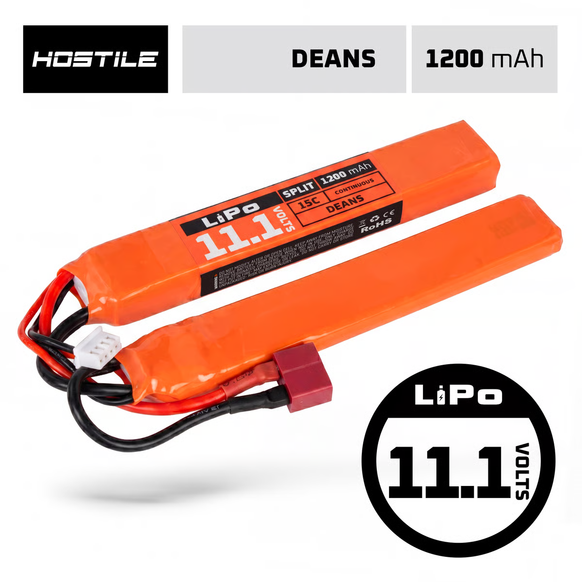 Hostile ENERGY - LiPo Battery 11.1V 1200mAh 15C Split (Dean)