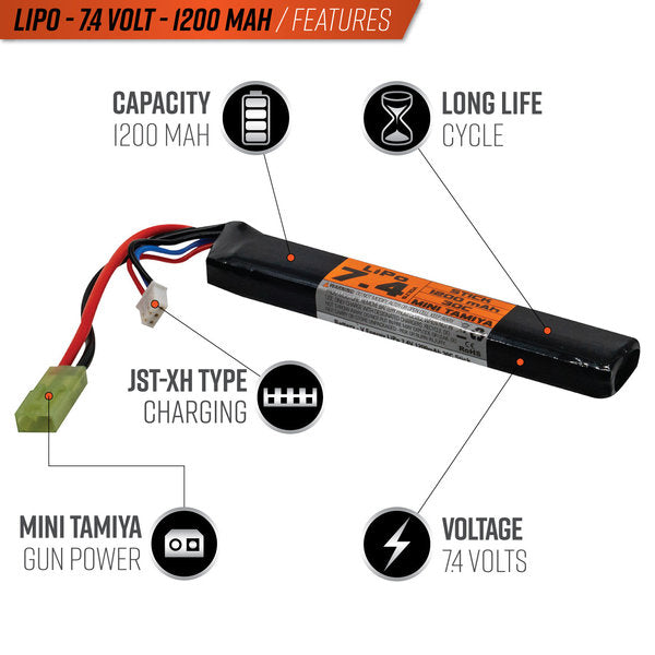 Valken 7.4V 1200 mAh LiPo Stick Battery Tamiya
