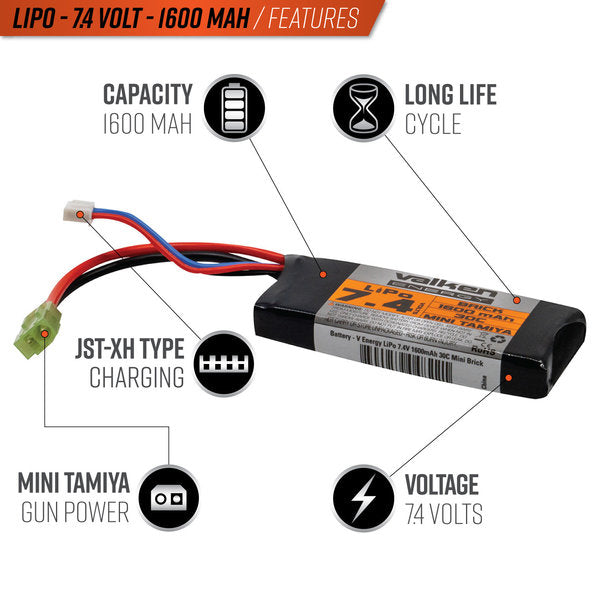 Valken 7.4V 1600 mAh LiPo Brick Battery