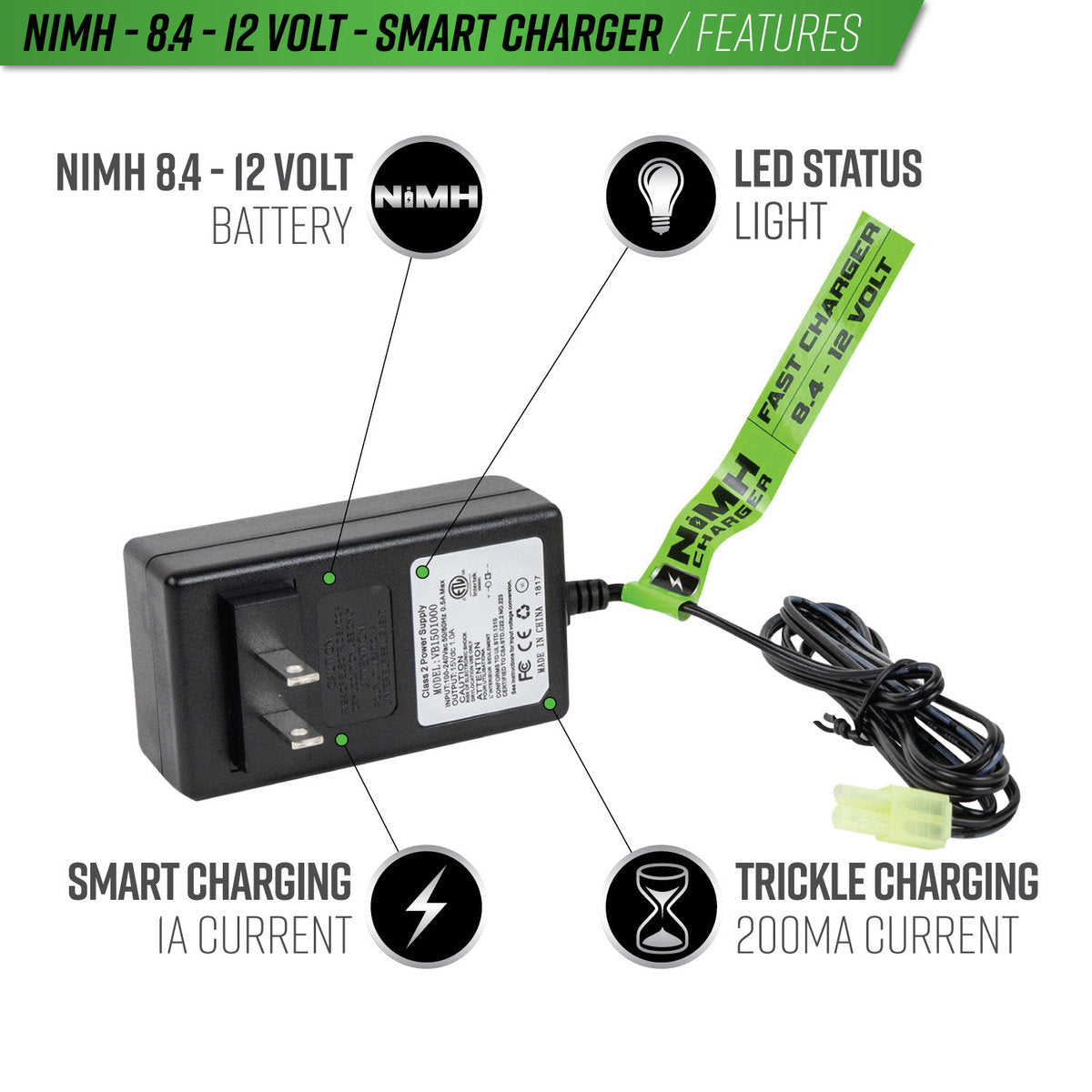 Valken V Energy Nimh Fast Charger 1A Smart 8.4v-12v